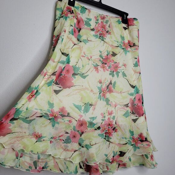 y2k butter yellow floral tiered ruffle pull on feminine whimsy skirt size xl - Picture 2 of 6